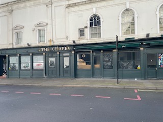 Front view of closed Chapel pub
