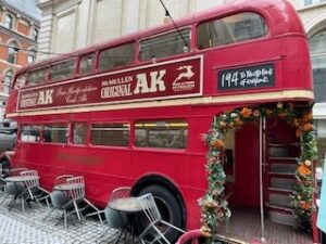bus located in beer garden of Old Bank of England pub.